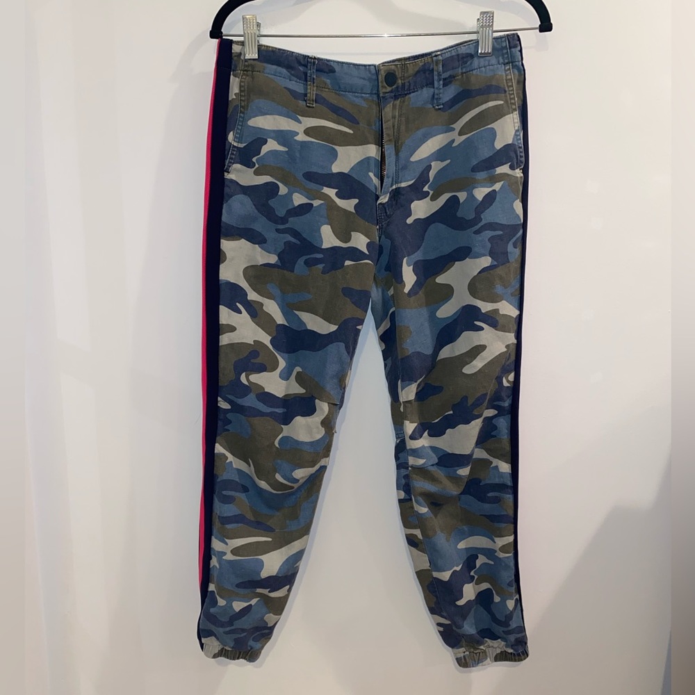 MOTHER Camo Ankle Pants with Red & Black Side Stripe